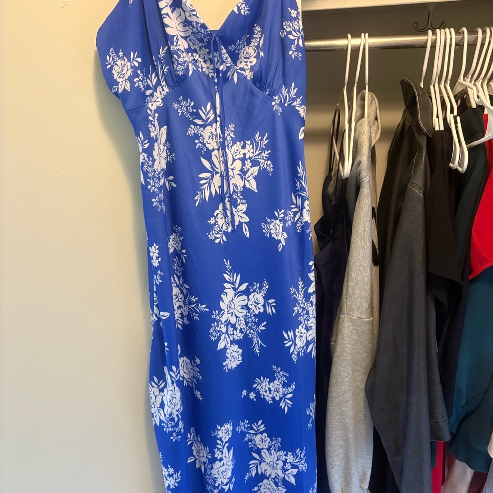Altar'd State Blue and White Floral Midi Dress